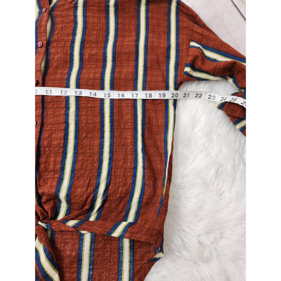 Favlux Womens Hi Lo Top Multicolor Striped Long Sleeve Button Tie Front Blouse S - Picture 3 of 6